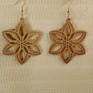 BOHO BROWN WOODEN Bohemian Flower Drop Laser Cut 3.5" Earrings